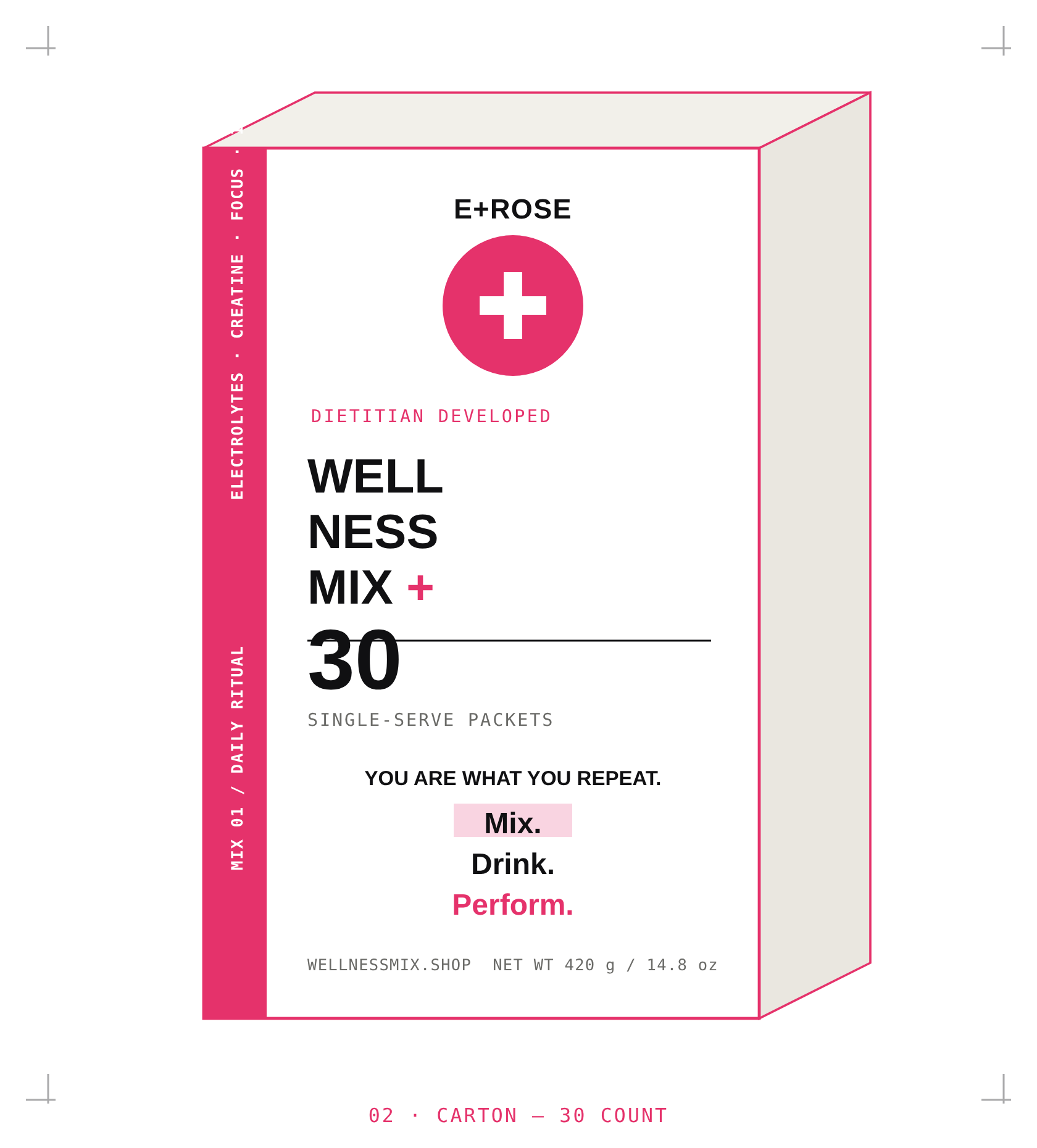 Line diagram of the Wellness Mix 30-count carton, net weight 420 grams